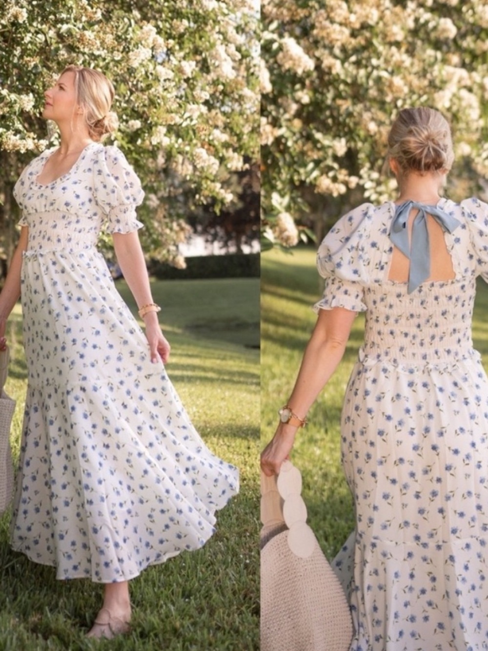 Sister Jane Perennial Floral Maxi Dress Smocked Bodice Bow NWT Size Small Praire